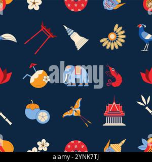 Travel to Asia and Thailand Colorful Pattern Stock Vector