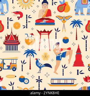 Travel Thailand and Bangkok Seamless Pattern Stock Vector