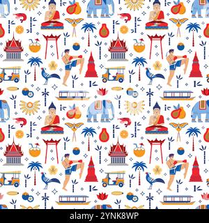 Travel Thailand and Bangkok Seamless Pattern Stock Vector