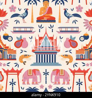 Travel Thailand and Bangkok Seamless Pattern Stock Vector