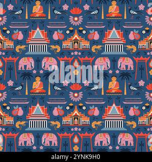 Travel Thailand and Bangkok Seamless Pattern Stock Vector