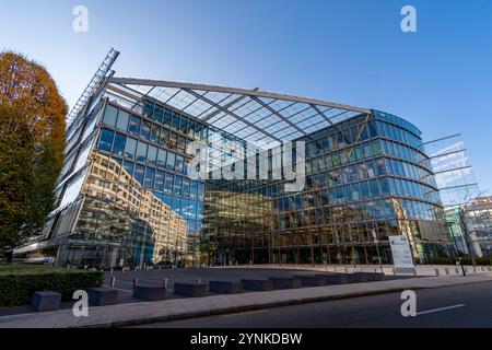 Exterior view of Campus Biotech, a Swiss center hosting research institutes and biotechnology companies, Geneva, Switzerland Stock Photo