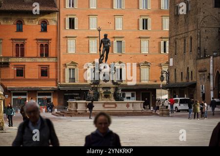 Bologna, Italy. October 6, 2024 – Neptune's Fountain (Fontana del Nettuno) on Piazza del Nettuno. Stock Photo