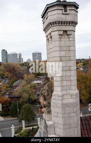 Unicorn sculpture on a tower at Casa Loma on Austin Terrace in Toronto, Ontario, Canada Stock Photo