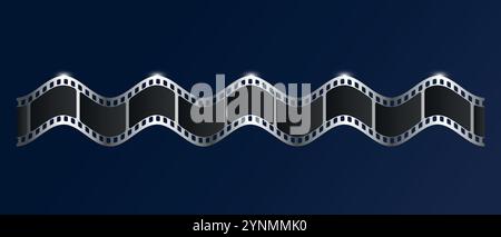Shiny silver wavy film strip, film negative. Curved film tape ribbon. Vector illustration Stock Vector