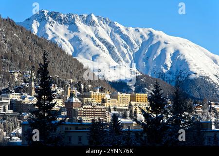 The exclusive resort of St. Moritz in winter, St. Moritz, Engadin, Switzerland Stock Photo