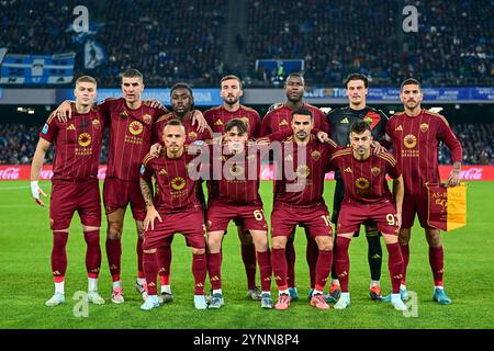 The AS Roma team is posing for the photograph before the Serie A match between SSC Napoli and AS Roma at Diego Armando Maradona Stadium in Naples, Ita Stock Photo