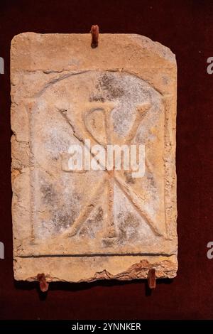 Paleo-Christian decorative brick, baked clay, 5th century, Andalusia, Visigoth - early medieval, Valladolid Museum , Castile and Leon, Spain Stock Photo