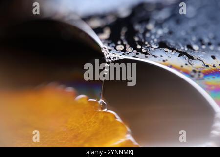 Silver liquid connections, bubble in macro, movement of liquid in a bubble, abstract background, surrealistic flow Stock Photo