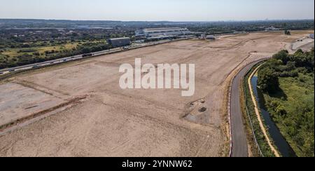 Panoramic aerial view of Sunset Waltham Cross Studios site before construction, UK (August 2024). Stock Photo