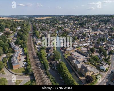 Aerial view of Berkhamsted and the West Coast Mail Line railway, UK. Stock Photo