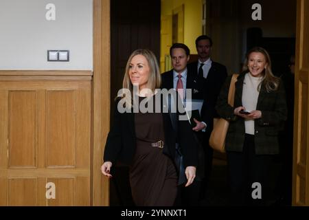 RIGA, Latvia. 26th Nov, 2024. Baiba Braze, Minister of Foreign Affairs of Latvia meets with Jessica Rosencrantz (at photo), Minister for EU Affairs of Sweden. Credit: Gints Ivuskans/Alamy Live News Stock Photo