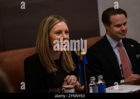 RIGA, Latvia. 26th Nov, 2024. Baiba Braze, Minister of Foreign Affairs of Latvia meets with Jessica Rosencrantz (at photo), Minister for EU Affairs of Sweden. Credit: Gints Ivuskans/Alamy Live News Stock Photo