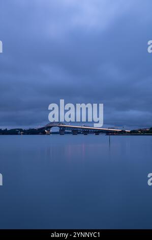 Long exposure of an early morning traffic congestion on Auckland bridge Stock Photo