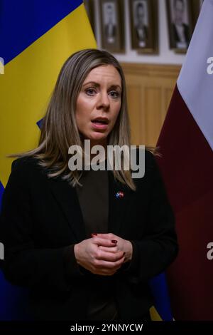 RIGA, Latvia. 26th Nov, 2024. Baiba Braze, Minister of Foreign Affairs of Latvia meets with Jessica Rosencrantz (at photo), Minister for EU Affairs of Sweden. Credit: Gints Ivuskans/Alamy Live News Stock Photo