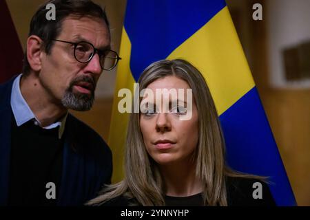 RIGA, Latvia. 26th Nov, 2024. Baiba Braze, Minister of Foreign Affairs of Latvia meets with Jessica Rosencrantz (at photo), Minister for EU Affairs of Sweden. Credit: Gints Ivuskans/Alamy Live News Stock Photo