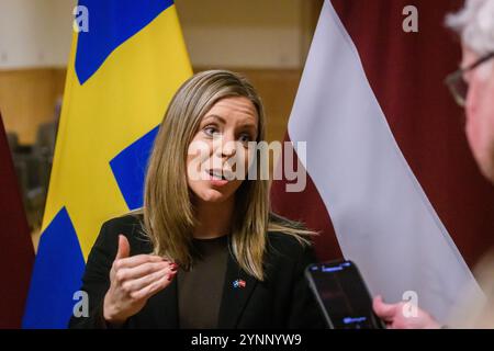 RIGA, Latvia. 26th Nov, 2024. Baiba Braze, Minister of Foreign Affairs of Latvia meets with Jessica Rosencrantz (at photo), Minister for EU Affairs of Sweden. Credit: Gints Ivuskans/Alamy Live News Stock Photo