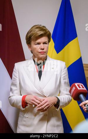 RIGA, Latvia. 26th Nov, 2024. Baiba Braze (at photo), Minister of Foreign Affairs of Latvia meets with Jessica Rosencrantz, Minister for EU Affairs of Sweden. Credit: Gints Ivuskans/Alamy Live News Stock Photo