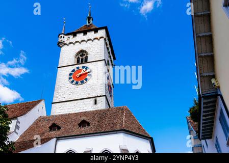 The church of St. Johann, whose construction began around 1000, was last renovated in 1990. Schaffhausen, Switzerland, Europe. Stock Photo