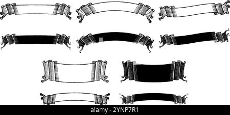Horizontal monochrome retro design label set.It is vector data that is easy to edit. Stock Vector