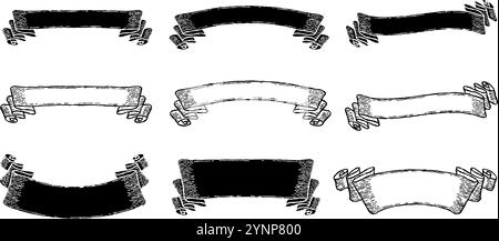 Horizontal monochrome retro design label set.It is vector data that is easy to edit. Stock Vector
