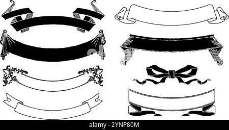 Horizontal monochrome retro design label set.It is vector data that is easy to edit. Stock Vector