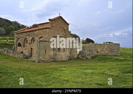 Church at Kepi i Rodonit in the North West of Albania on a cloudy day before a thunderstorm Stock Photo