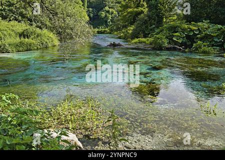 Fresh water spring Blue Eye near Saranda on a summer day Stock Photo