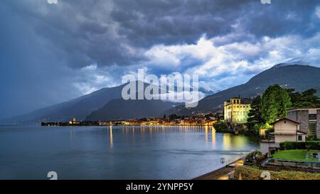 A strong thunderstorm with lots of lightning over Lake Como Stock Photo