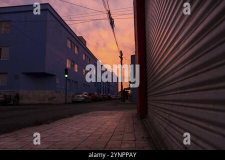 The red sky in a magical winter sunset. Guadalajara, Jalisco. mexico Stock Photo