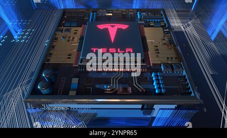 Tesla CPU Concept with Circuit Board Stock Photo