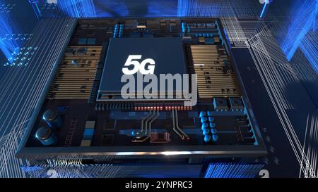 5G technology,CPU Concept with Circuit Board Stock Photo