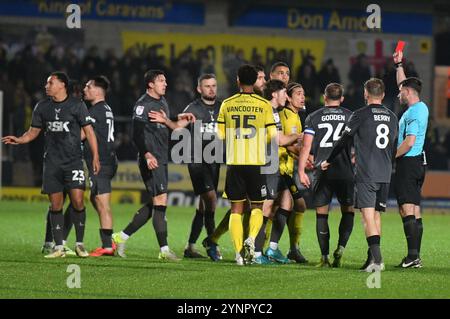 Burton Upon Trent, England. 26th Nov 2024. Charlie Webster of Burton Albion is sent-off during the Sky Bet EFL League One fixture between Burton Albion and Charlton Athletic at the Pirelli Stadium. Kyle Andrews/Alamy Live News Stock Photo