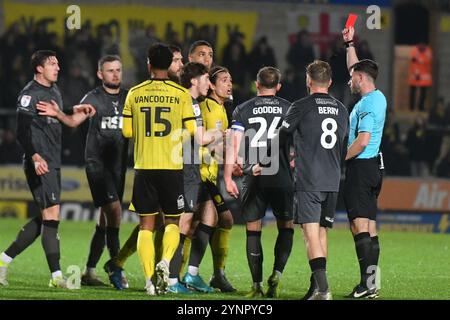 Burton Upon Trent, England. 26th Nov 2024. Charlie Webster of Burton Albion is sent-off during the Sky Bet EFL League One fixture between Burton Albion and Charlton Athletic at the Pirelli Stadium. Kyle Andrews/Alamy Live News Stock Photo