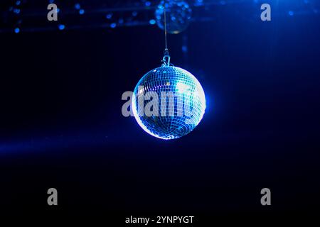 Disco sphere illuminated with blue  lights at Zagreb Festival of Lights Stock Photo