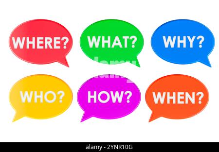 Set of colored speech bubbles with questions, 3D rendering isolated on white background Stock Photo