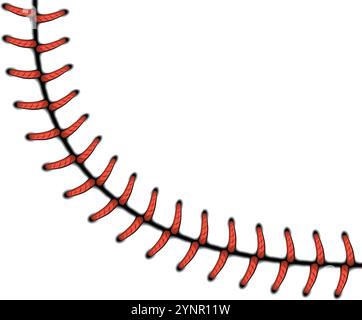 Curved seam. Needlework border. Red leather stitch Stock Vector