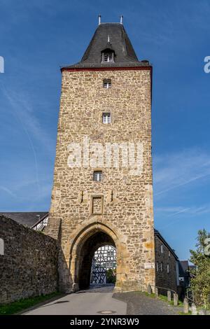 Medieval city gate and half timbered houses in Stadt Blankenberg in Germany Stock Photo