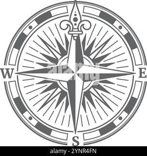 Old compass drawing. Navigation star black symbol isolated on white background Stock Vector