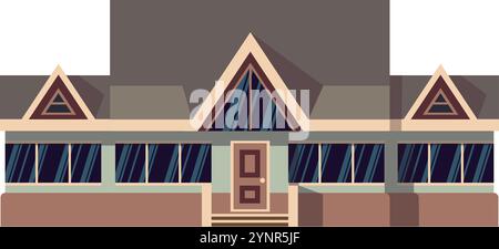 Villa front. Cartoon house exterior. Building facade isolated on white background Stock Vector