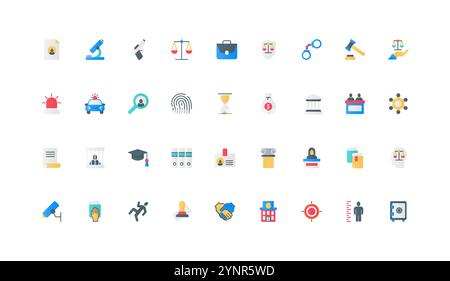 Legal stamp for contract, license and official document, justice and law, jurisprudence color icon set. Judge and court, gun and handcuff, prison for criminal flat elements vector illustration Stock Vector