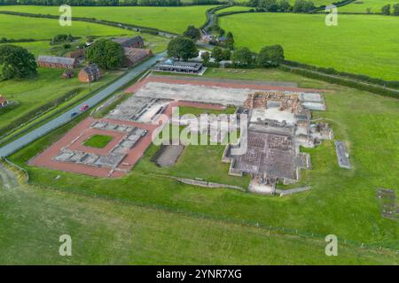 Aerial view of Wroxeter Roman City (SY5), Wroxeter, Shropshire, UK. Stock Photo