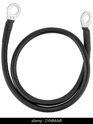 Insulated wire on ends with terminals, for battery on white background in insulation. Stock Photo