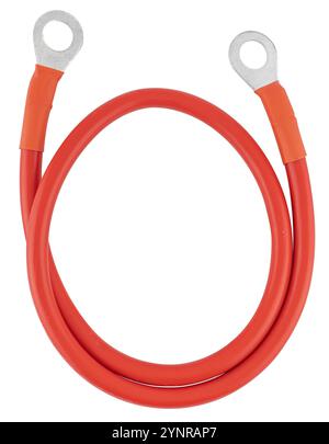 Insulated wire on ends with terminals, for battery on white background in insulation. Stock Photo