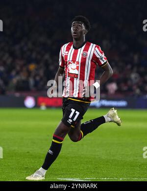 Sheffield United's Jesuran Rak-Sakyi during the Sky Bet Championship match at Bramall Lane, Sheffield. Picture date: Tuesday November 26, 2024. Stock Photo