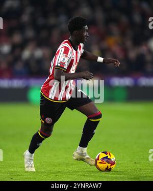 Sheffield United's Jesuran Rak-Sakyi during the Sky Bet Championship match at Bramall Lane, Sheffield. Picture date: Tuesday November 26, 2024. Stock Photo