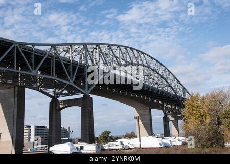 Burlington Bay James N. Allan Skyway bridge in Hamilton, Ontario, Canada Stock Photo