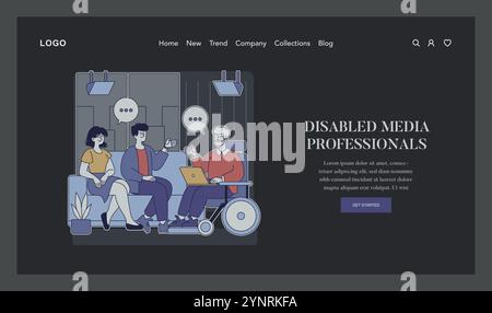 Inclusion concept. Diverse team in a workplace with a person using a wheelchair interacting with colleagues. Inclusive work environment dynamic. Vector illustration. Stock Vector