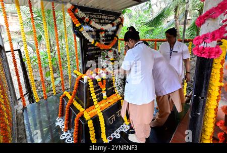 MUMBAI, INDIA - NOVEMBER 26: Staff Nurse CAMA Hospital pay homage to the Martyrs of 26/11 attacks at Cama Hospital on November 26, 2024 in Mumbai, India. On November 26, 2008, Mumbai terror attack, 10 armed militants from the Pakistan-based terrorist group Lashkar-e-Taiba (LeT) entered Mumbai via sea route and launched a series of attacks at prominent locations including the Taj Mahal Palace Hotel, Oberoi Trident Hotel, CST Railway Station, and Nariman House. As many as 166 people lost their lives including 18 security personnel and over 300 were injured. The attacks lasted for nearly four day Stock Photo