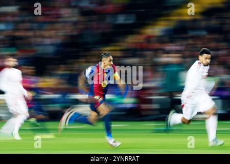 Barcelona, Spain. Credit: D. 26th Nov, 2024. Raphinha (Barcelona) Football/Soccer : UEFA Champions League match between FC Barcelona 3-0 Stade Brestois at the Estadi Olimpic Lluis Companys in Barcelona, Spain. Credit: D .Nakashima/AFLO/Alamy Live News Stock Photo